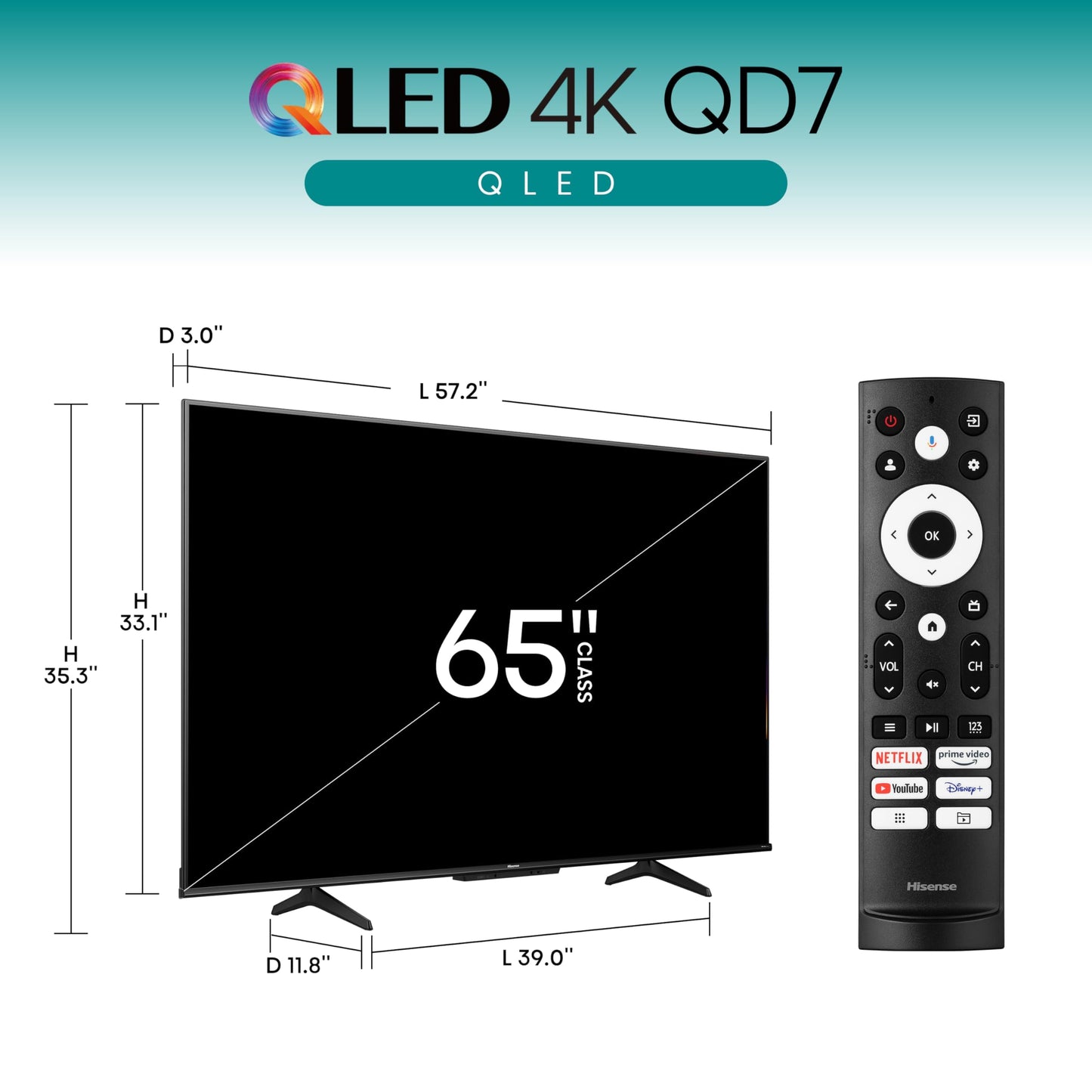 Hisense 100-Inch Class QD7 Series QLED 4K UHD Google Smart TV (100QD7N, 2024 Model) - QLED, Native 144Hz, Motion Rate 240, Direct Full Array, Game Mode Pro, Alexa Compatibility