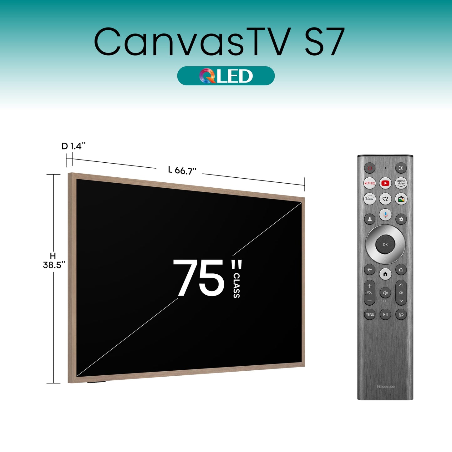 Hisense 65-Inch Class QLED 4K S7N CanvasTV™ Series Dolby Vision HDR Google Smart TV (65S7N) - 144Hz, Art Mode, Anti-Glare Panel, Hi-Matte Display, Frame & UltraSlim Wall Mount Included
