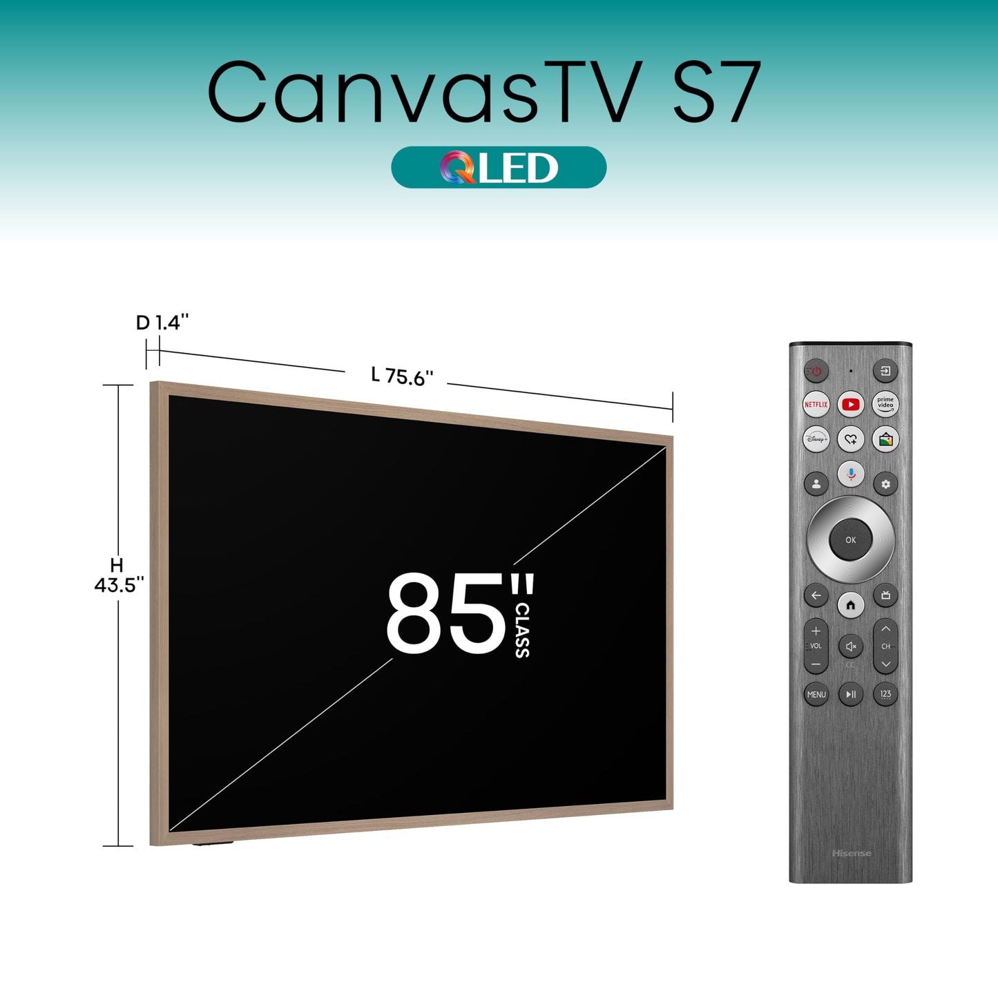 Hisense 65-Inch Class QLED 4K S7N CanvasTV™ Series Dolby Vision HDR Google Smart TV (65S7N) - 144Hz, Art Mode, Anti-Glare Panel, Hi-Matte Display, Frame & UltraSlim Wall Mount Included