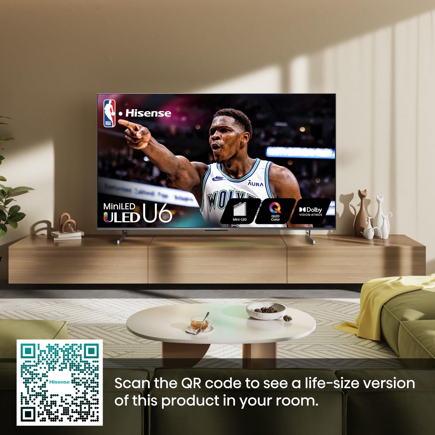 Hisense 65-Inch U6 Series Mini-LED ULED 4K UHD Smart TV (65U6N) – QLED, HDR10+, Motion Rate 240, Game Mode Plus, Alexa & Google TV