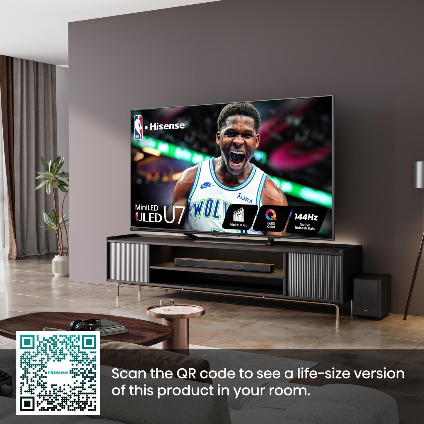 Hisense 75-Inch Class U7 Series Mini-LED ULED 4K UHD Google Smart TV (75U7N) - QLED, Dolby Vision IQ, Dolby Atmos, Full Array Local Dimming, 144Hz Game Mode Pro, VRR, Alexa Compatibility