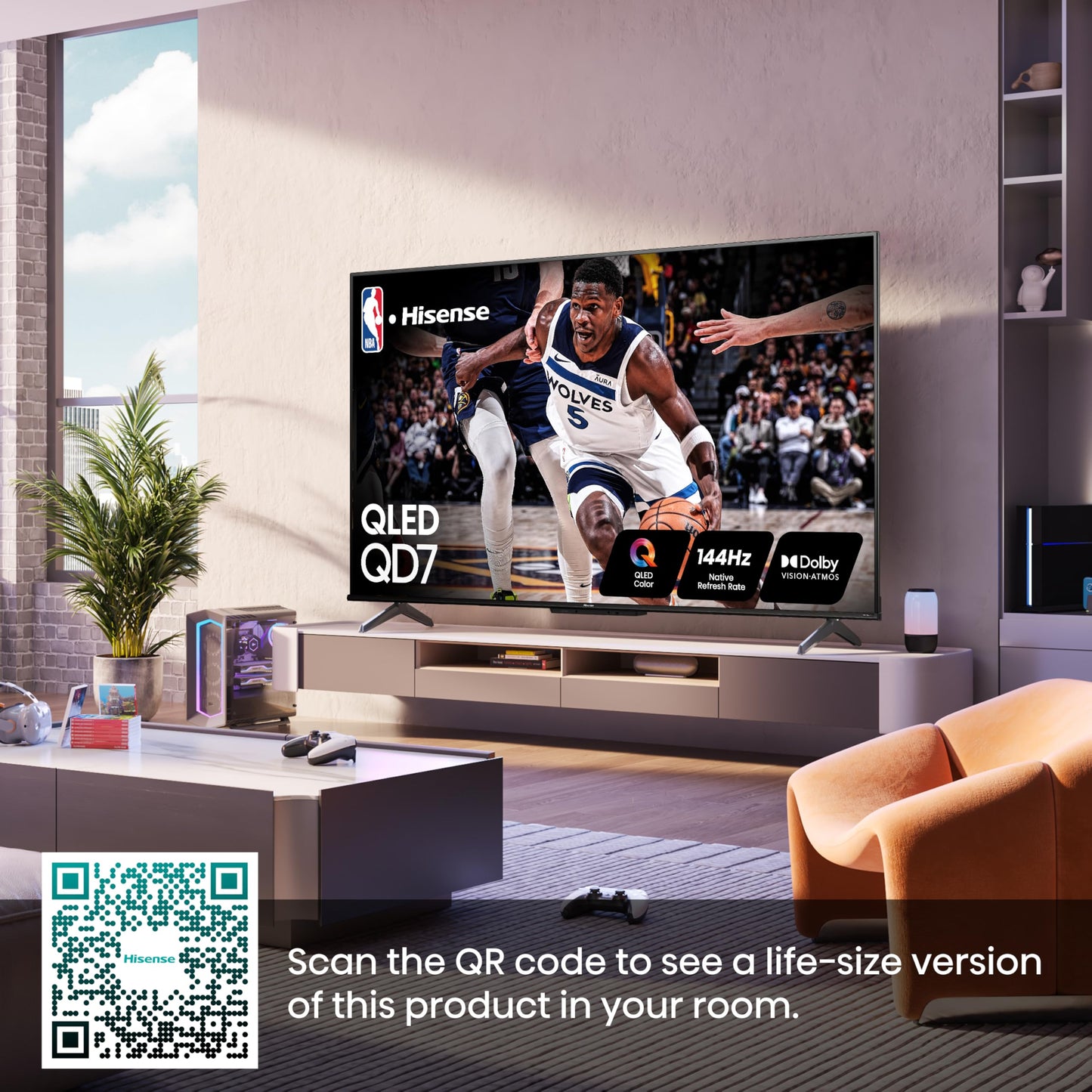 Hisense 100-Inch Class QD7 Series QLED 4K UHD Google Smart TV (100QD7N, 2024 Model) - QLED, Native 144Hz, Motion Rate 240, Direct Full Array, Game Mode Pro, Alexa Compatibility