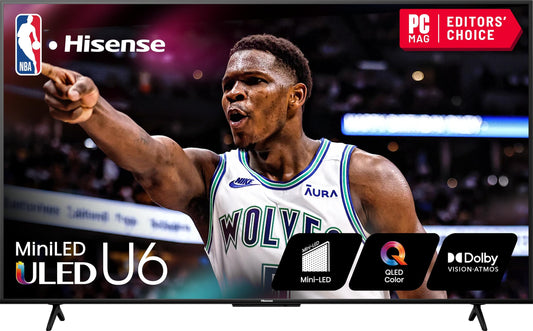 Hisense 65-Inch U6 Series Mini-LED ULED 4K UHD Smart TV (65U6N) – QLED, HDR10+, Motion Rate 240, Game Mode Plus, Alexa & Google TV