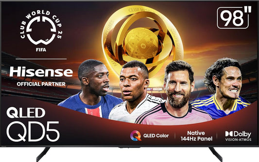 Hisense 98" Class QD5 Series (98QD5QG, 2025 Model) QLED 4K UHD Smart Google TV, Native144Hz, Motion Rate 480, Dolby Vision Atmos, HDR 10+, AMD FreeSync Premium, MEMC, VRR, ALLM